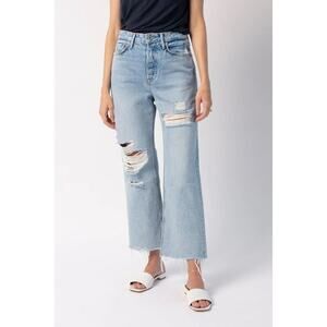 Grlfrnd Bobbi Distressed Jean Cropped in Higher Love Wash Size